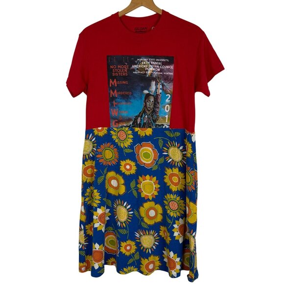 Tee Shirt Dress Small Montana Powwow MMIWG Statement Upcycled Gundrun Sjoden - Picture 1 of 11